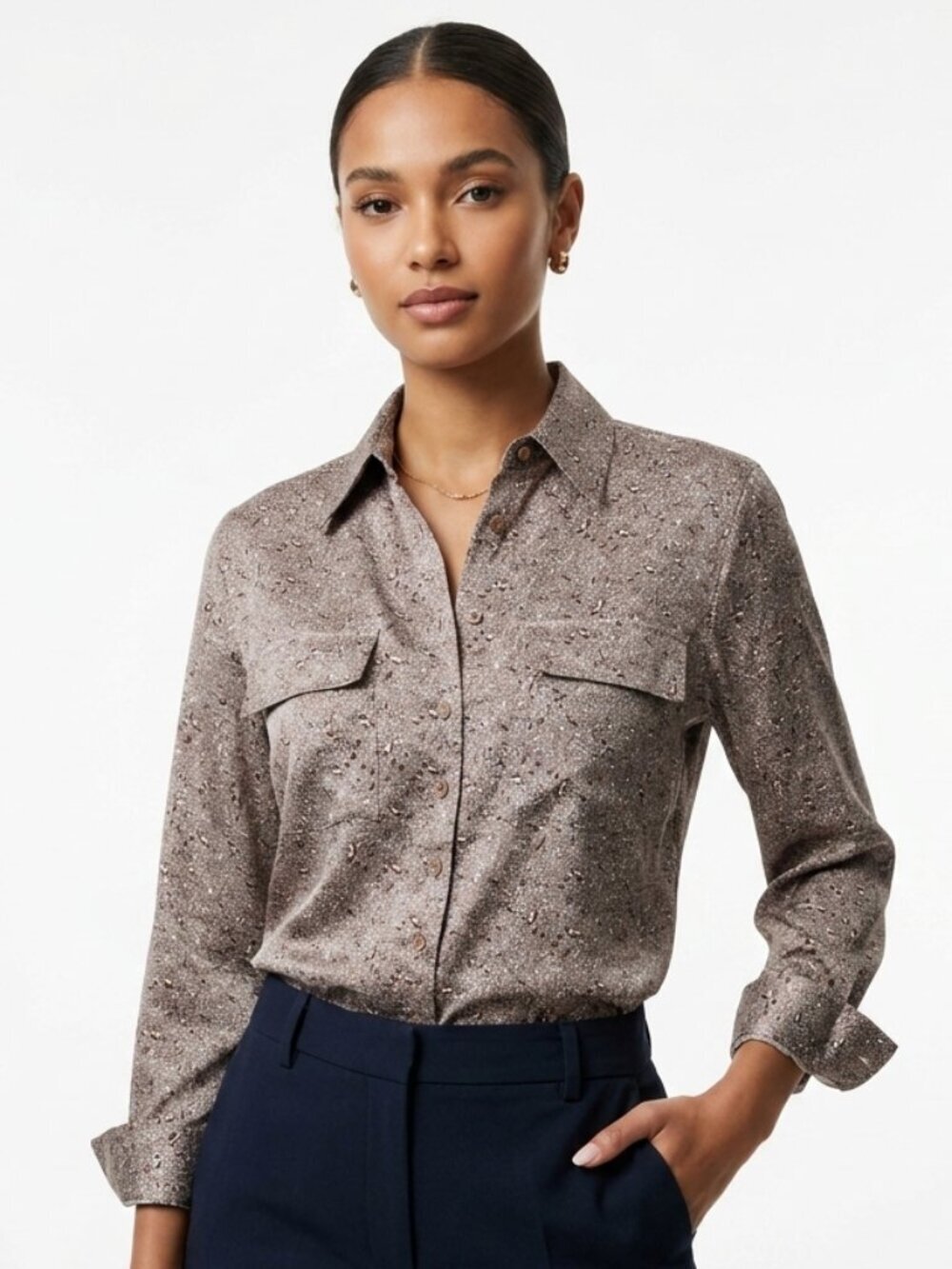 GOLD HAWK 100% Silk Printed Two Pocket Blouse Shirt Small